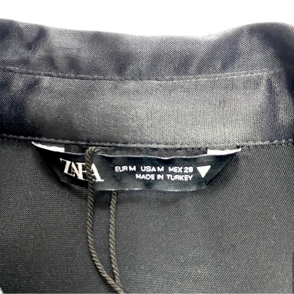 NWT Silky Satin Zara Button Up Wrapped Waist Mini Dress in Black Size M - Picture 5 of 6